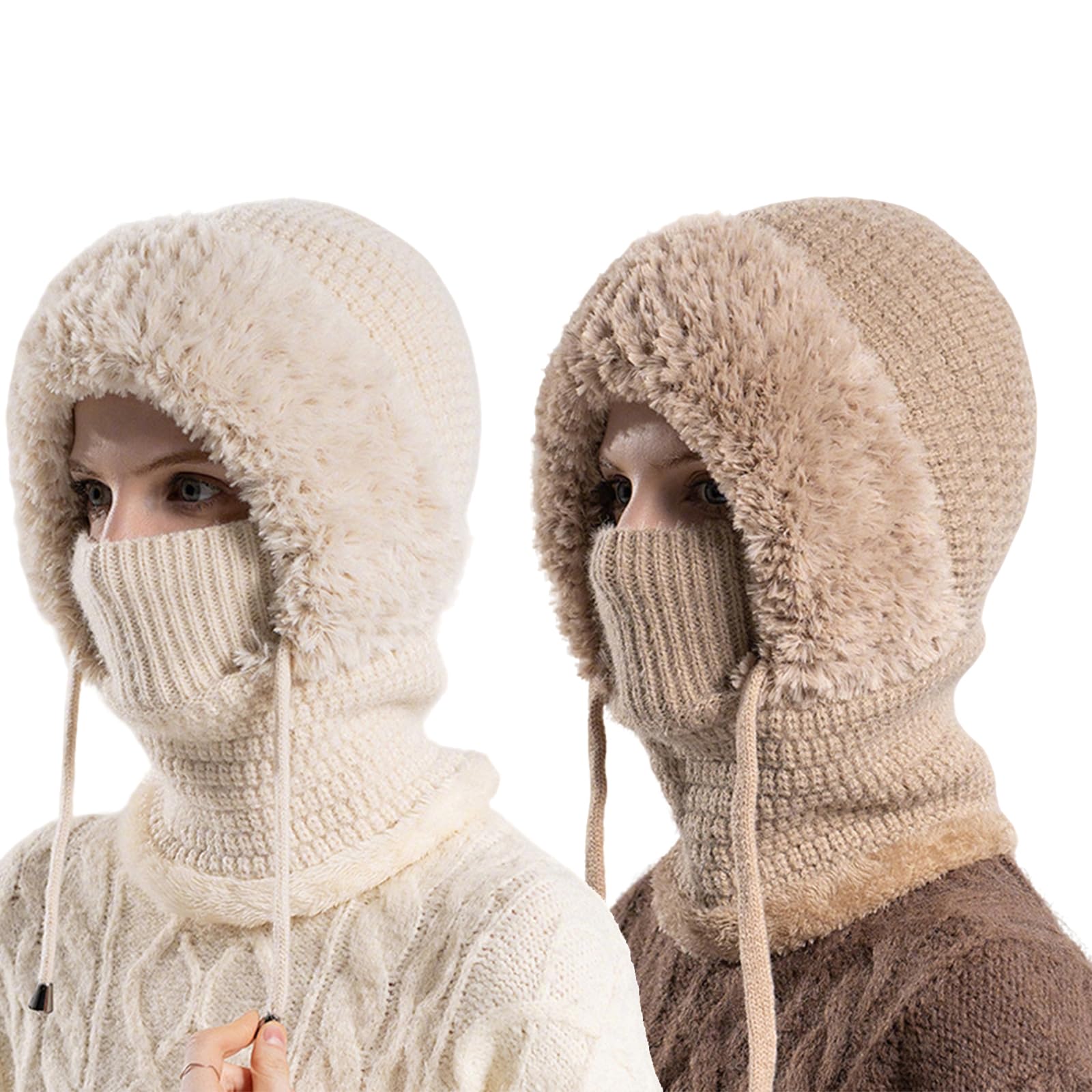 Tasber Women's Khaki+Beige 3 In 1 Beanie Hat For 3 In 1 Beanie Hat With Scarf And Mask, Outdoors Windproof Scarf Hat (Khaki+Beige)