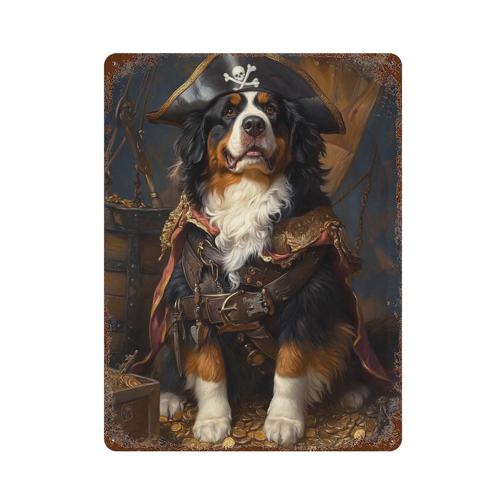 Pirate Dog Treasure Chest-62 15.7"x11.8" Aged Metal Wall Plaque, Classic Wall Plaque for Pub, Kitchen And Man Cave Decor