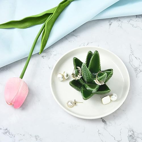 Miniatura 5 de Soporte para anillos de cactus, plato de joyería Decoración de plantas de cerámica, plato de joyería, pulsera, aretes, bandeja de collar para