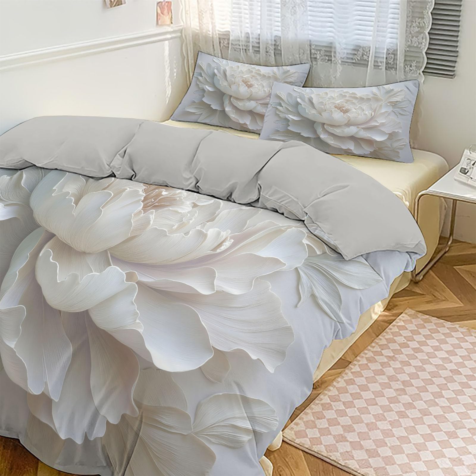 Housse de couette relief pivoine 200x200 parure microfibre haute densité