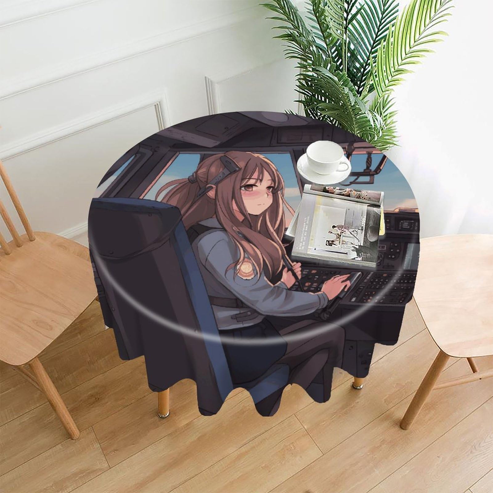 FekiLoot Airplane Cockpit Round Tablecloth Cover 60 Inch Wrinkle Free Washable Polyester Fabric Table Cover Decorative Round Table Cloth for Home Dining Kitchen Party Farmhouse
