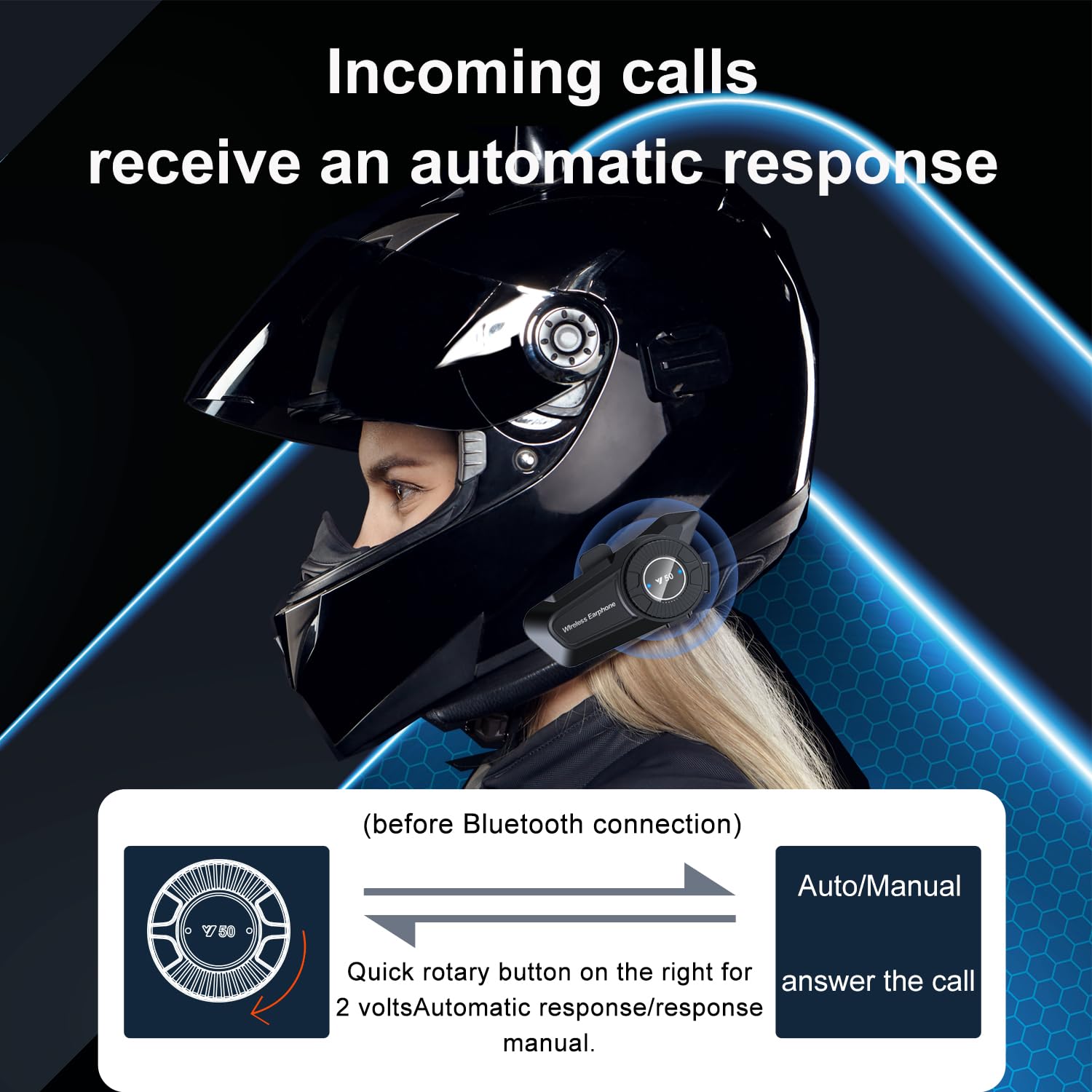 Auricolare per Casco Moto Wireless 5.3 Impermeabile IPX6 Cancellazione del Rumore Y50