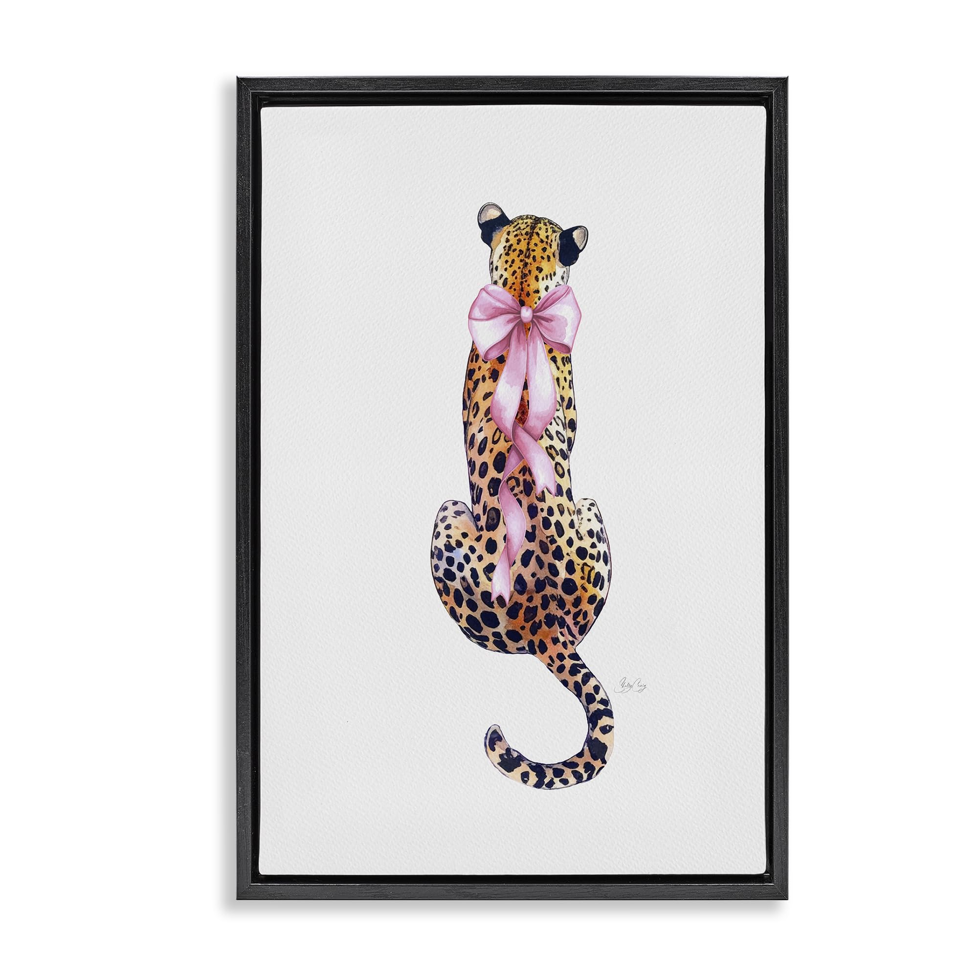 Stupell Industries Jet Black (Matte) 'Poised In Pink Cheetah'| Floating Frame Canvas Art
