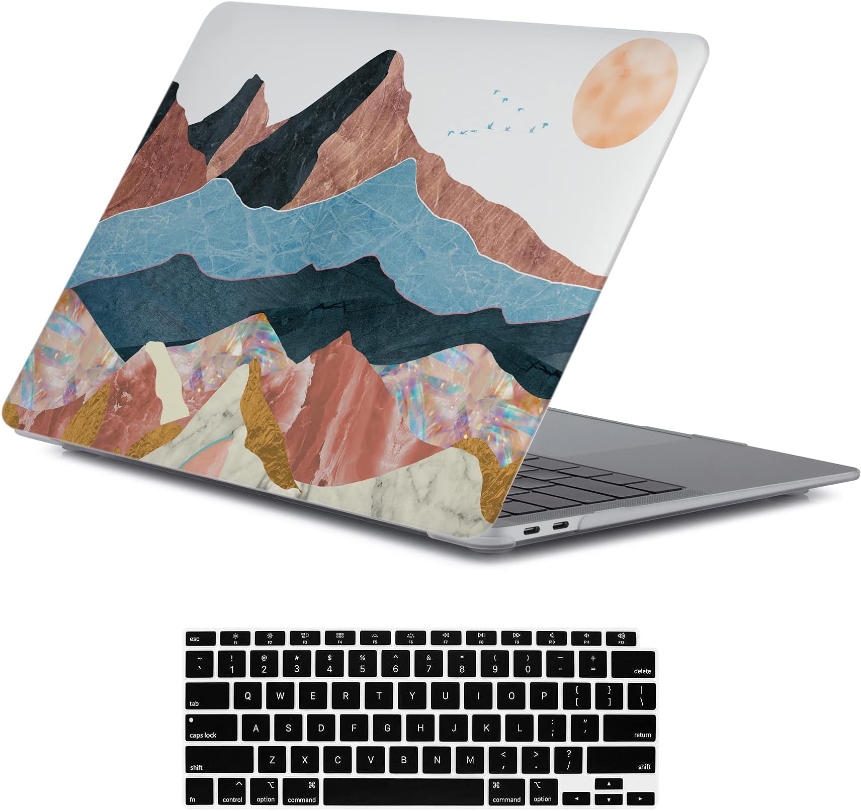 LanBaiLan Laptop Plastic Hard Shell Protective Case, Compatible for New MacBook Air 13 inch 2020 2019 2018 Release A2337 M1 A2179 A1932 Retina Display with Touch ID & Keyboard Cover, Art Mountains