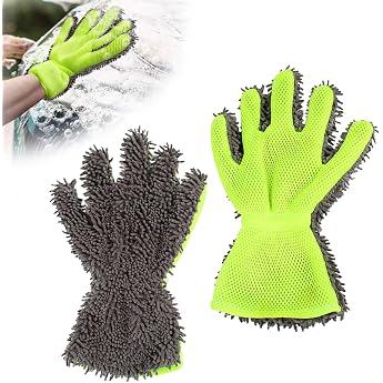 Microfibre Wash Mitt with Elastic Strap   5-Finger Glove for Car Motorcycle Dust Removal   30 x 21 cm Pack of 2