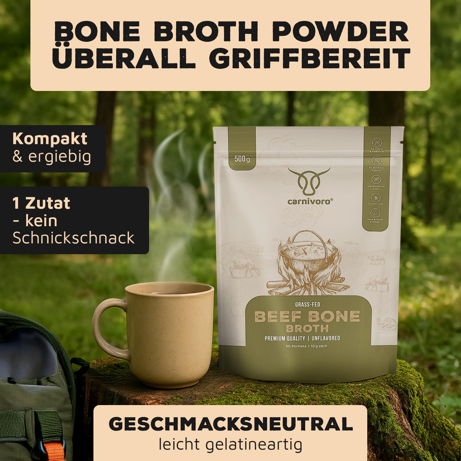 Carnivoro Knochenbrühe Pulver vom schwedischen Rind 500g 84% Beauty Kollagen Pulver