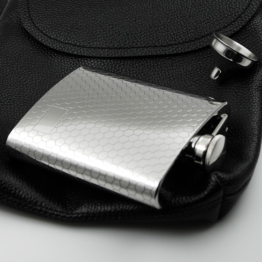 8oz Hip Flask with Beehive Engraved Design with a Funnel 18/8 Stainless Steel-YM130