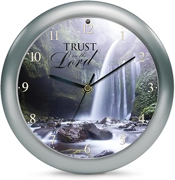 Mark Feldstein Waterfall Trust Three Hymn Sound Clock, 8 in, Silver