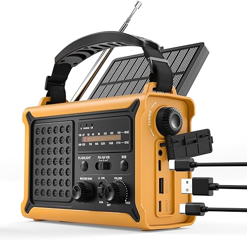 Vista 11 de OnLyee Radio de emergencia, manivela y radio meteorológica NOAA alimentada por energía solar, banco de energía de 12000 mAh, AM/FM, linterna LED