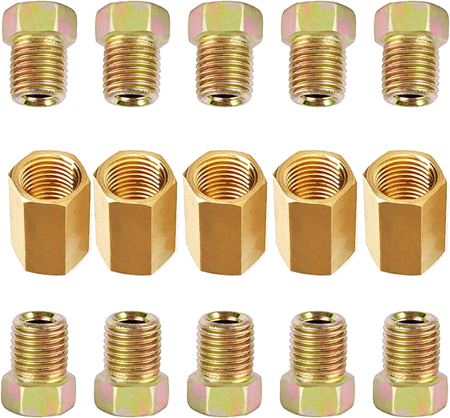 MuHize 1/4 Brake Line Fittings - Upgraded 15 Pieces 7/16 24 Threads Brake Union Fittings Assortment for 1/4โ Brake Tube (5 Unions, 10 Nuts)