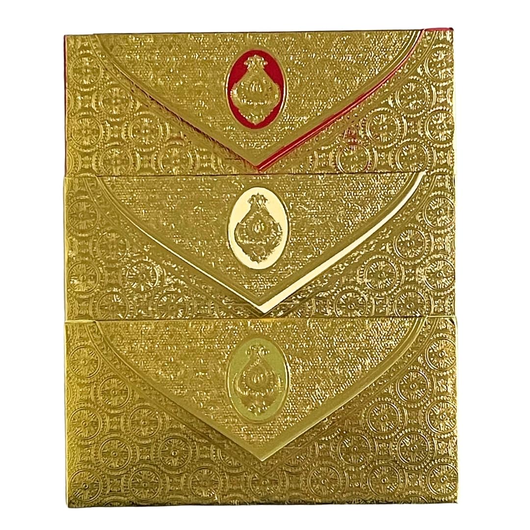 Pack of 30, 3 Fold Taj Royal Design Shagun Envelopes for Gifting Cash Money Metallic Finish Paper Tuck Flap Designer Sagan Lifafa Wedding, 19 X 9 cm, Multicolored 3 Colors of 10 Each