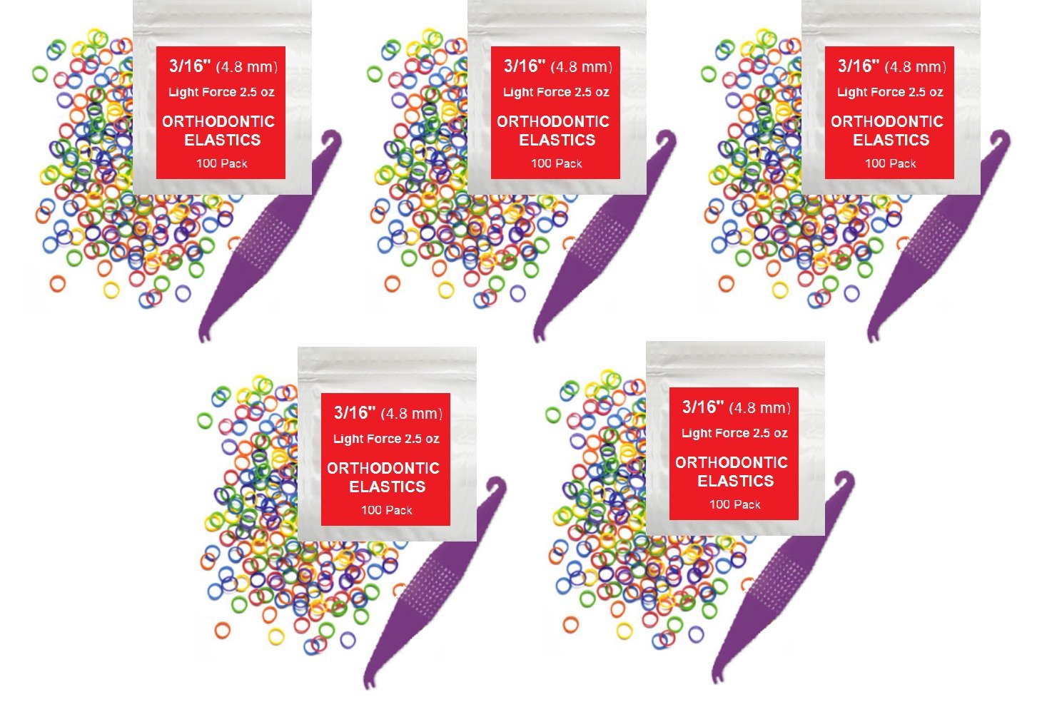 Light Force 2.5 oz , 500 Pack - Neon : 3/16" inch Orthodontic Elastic Rubber Bands, 500 Pack, Neon, Light Force 2.5 oz, Small Rubberbands for making bows, Dreadlocks, Dreads, Doll Hair, Braids, Horse Mane, Horse Tail, Fix Tooth Gap in teeth, Top Knots + FREE Elastic Placer for braces