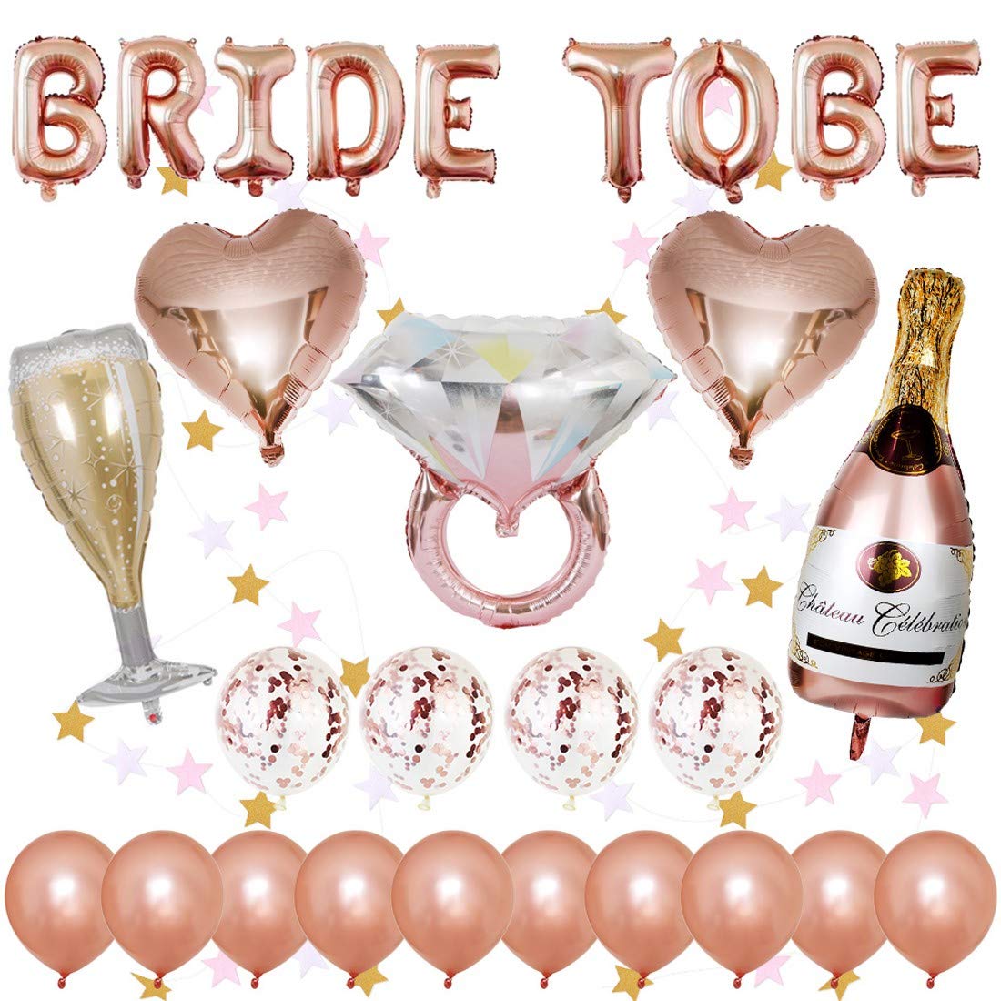 Junggesellinnenabschied Dekoration Luftballons, 1 pcs BRIDE TO BE Brief Ballons, 14 pcs Latex Luftballons, 5 pcs anders Form Folienballons, 2M Stern form hängende Girlande für Party Dekoration