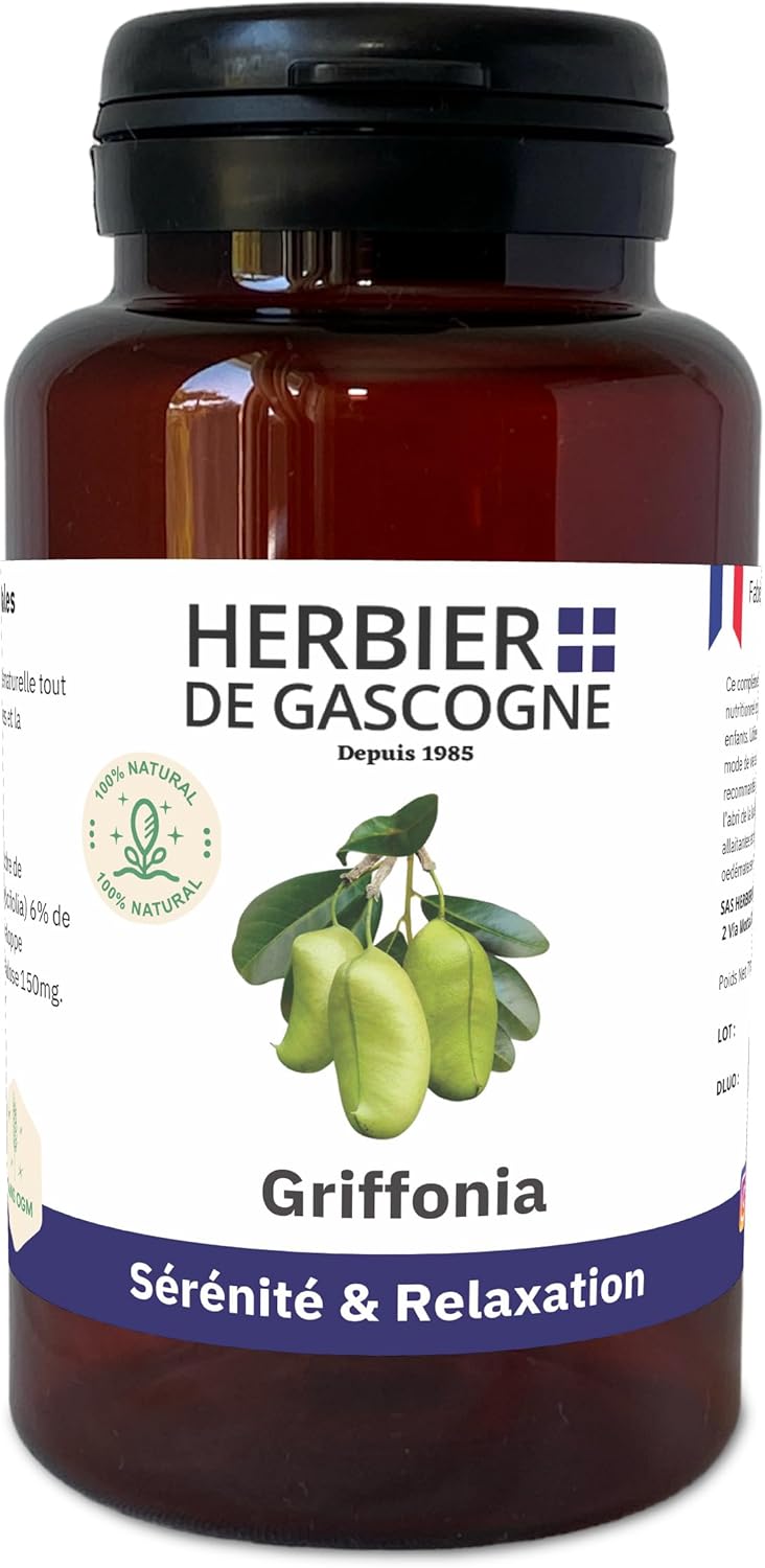 Griffonia | 5-HTP | 200 capsules | Serenity & Relaxation | 280 mg 100% natural dosage without additives and not tablets | L’HERBIER DE GASCOGNE | Herbalist since 1985
