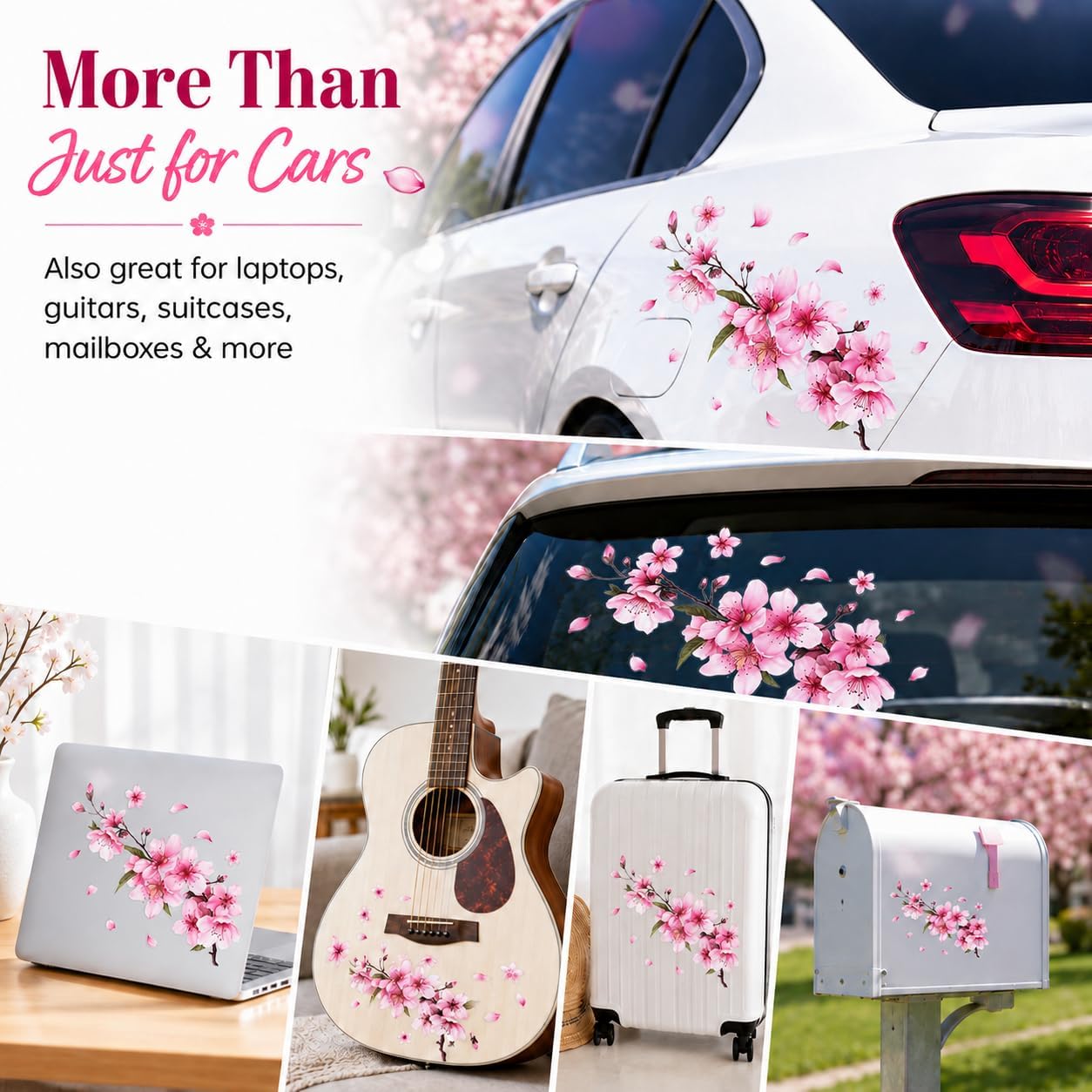 Cherry Blossom Vinyl Car Sticker, Scratch Cover Pink Flower Bumper Decal for Automotive, Motocycle, Home Décor