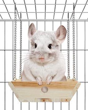Natural Wood Chinchilla Hammock for Cage Swing, Chinchilla Bed Hanging, Wooden Chinchilla Toys and Cage Accessories, Chinchilla House Hut Ledges And Platforms Enrichement, Indoor Chinchilla Habitat