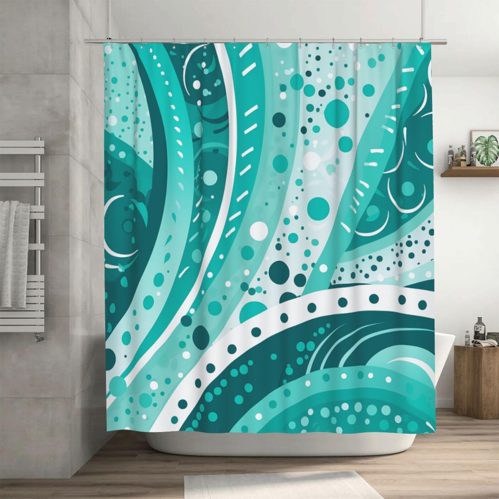 Rideau de douche turquoise à motifs cercles pour illuminer votre rituel bien-être