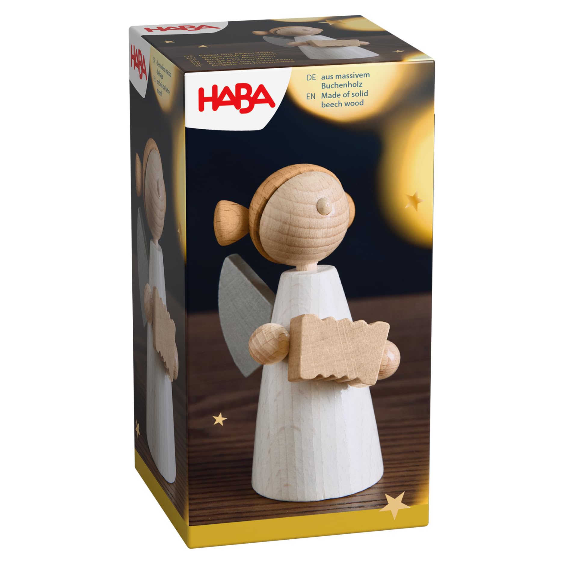 HABA Angel with Accordion - Christmas Wooden Decoration Made of Beech Wood - Stylish Guardian Angel for Advent & Festive Atmosphere - 2012295001
