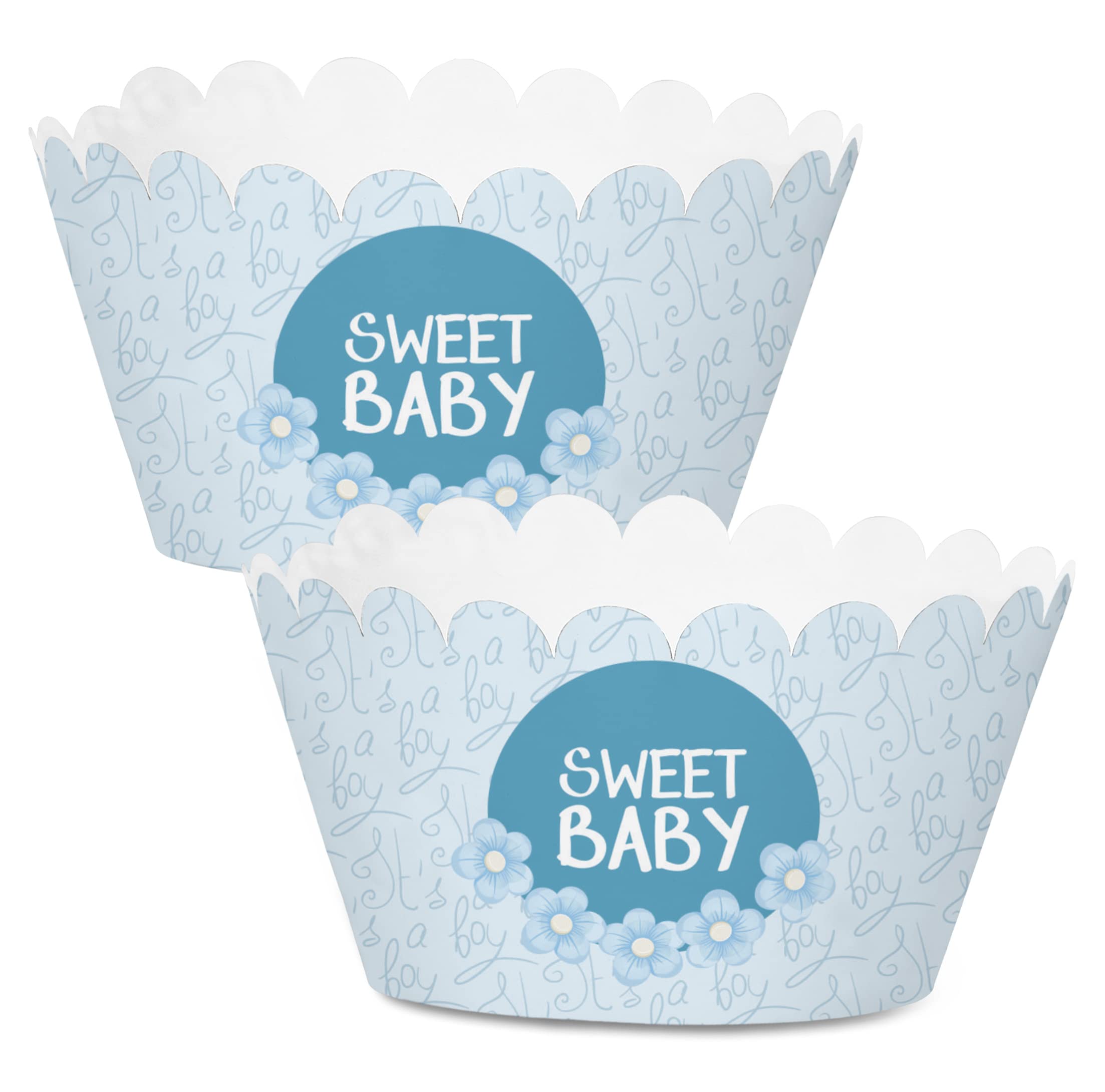 Inkdotpot Bottomless Cupcake Wrappers for Baby Shower, Blue Baby Cot Adjustable Cup Cake Liners Party Supplies, Boy Baby Shower Decorations - Pack of 30