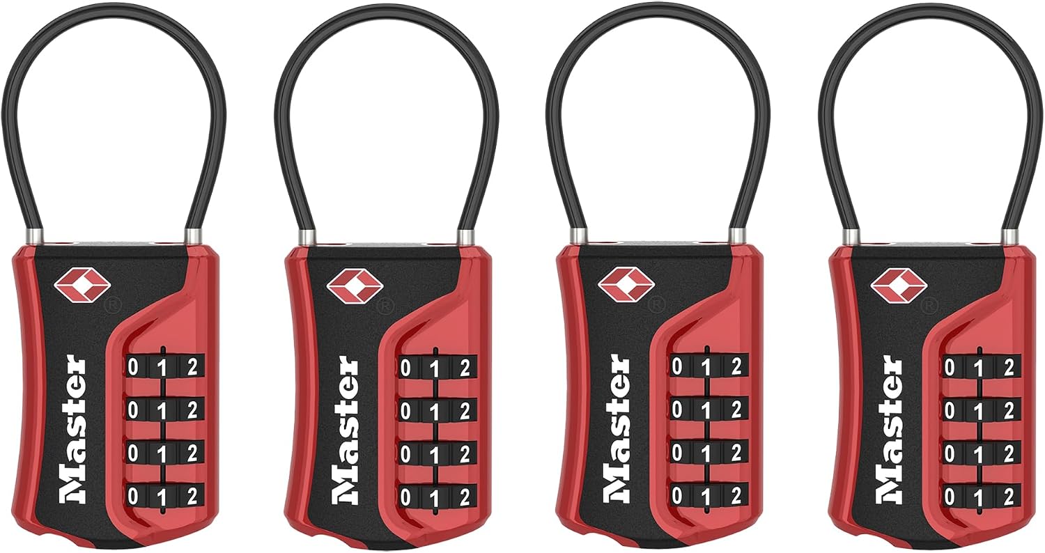 Master Lock Set Your Own Combination, TSA Approved Luggage Lock, Red, 4 Pack, 4697REDEC4