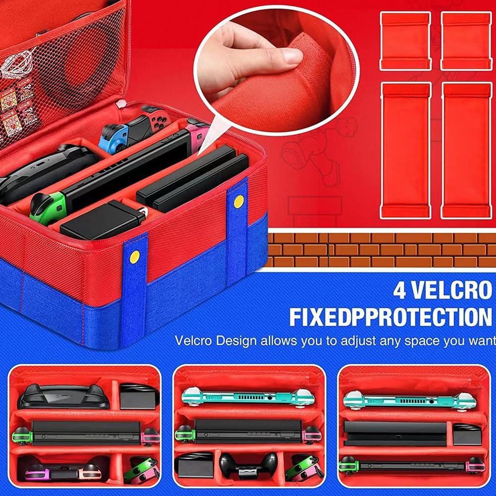 Funda Protectora de Transporte Grande a Prueba de Golpes, Bolsa de Almacenamiento portatil Impermeable Compatible con Nintendo Switch/OLED Consola Pro Controller, Rojo y Azul