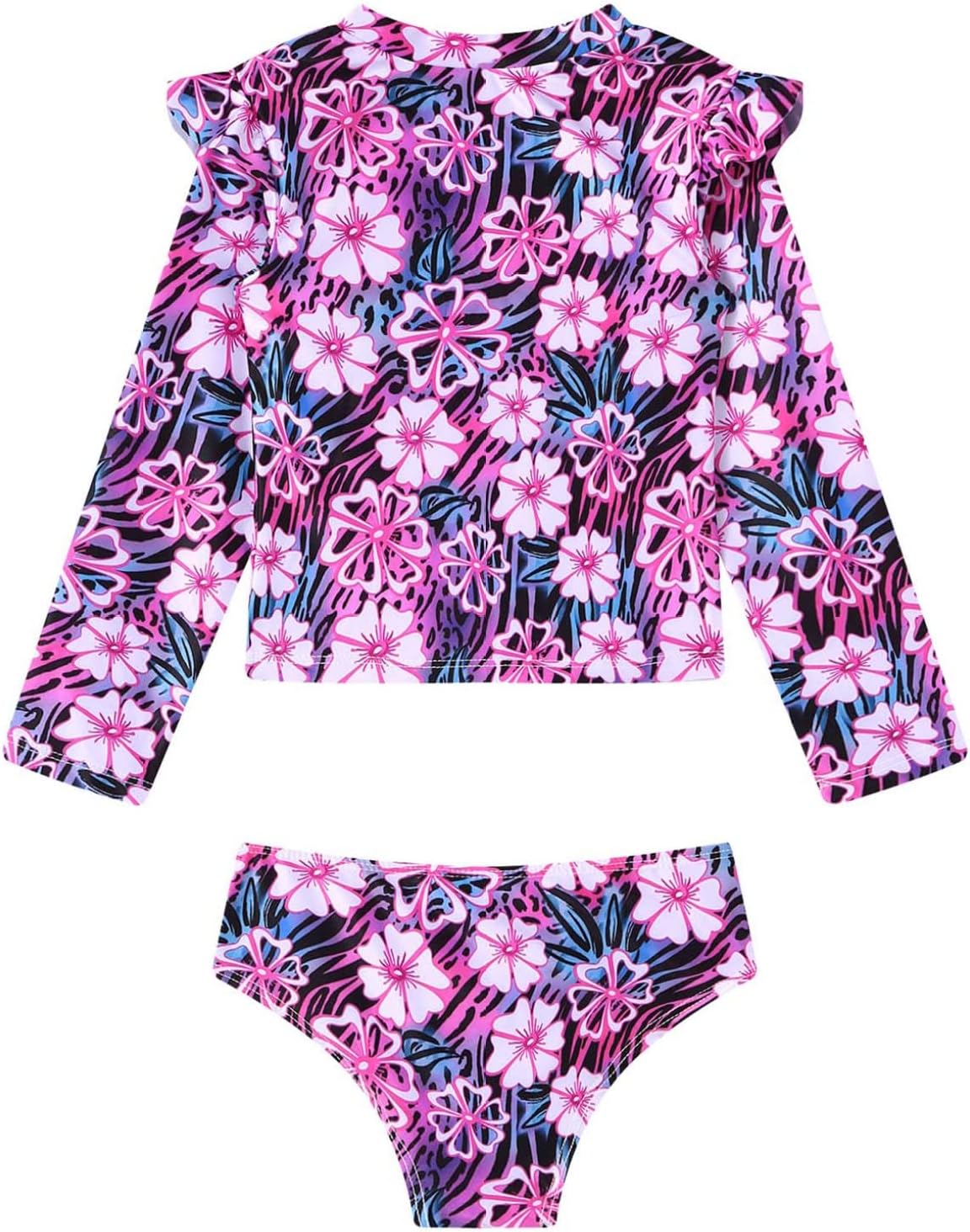 Choomomo Kid Girls Rash Guard Swimsuit Surfing Long Sleeve Crop Tops with Bottom 2-Piece Bathing Suit