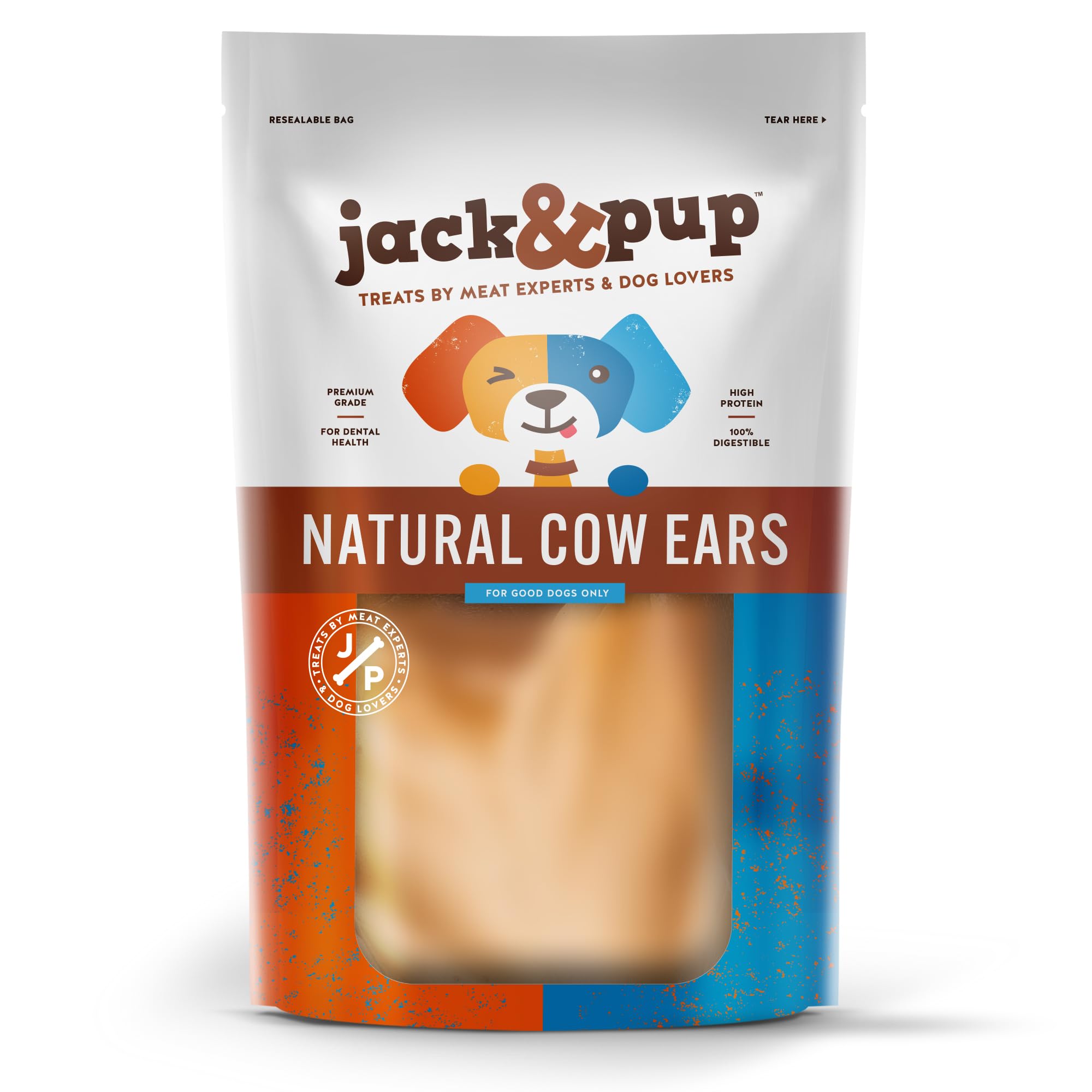 Jack&Pup Natural Cow Ears for Dogs - Cow Ear Dog Treats, Thick Cut, Single Ingredient, High Protein, Pig Ear Alternative Dog Treats - Cow Ears for Small and Large Dogs (15 Pack)
