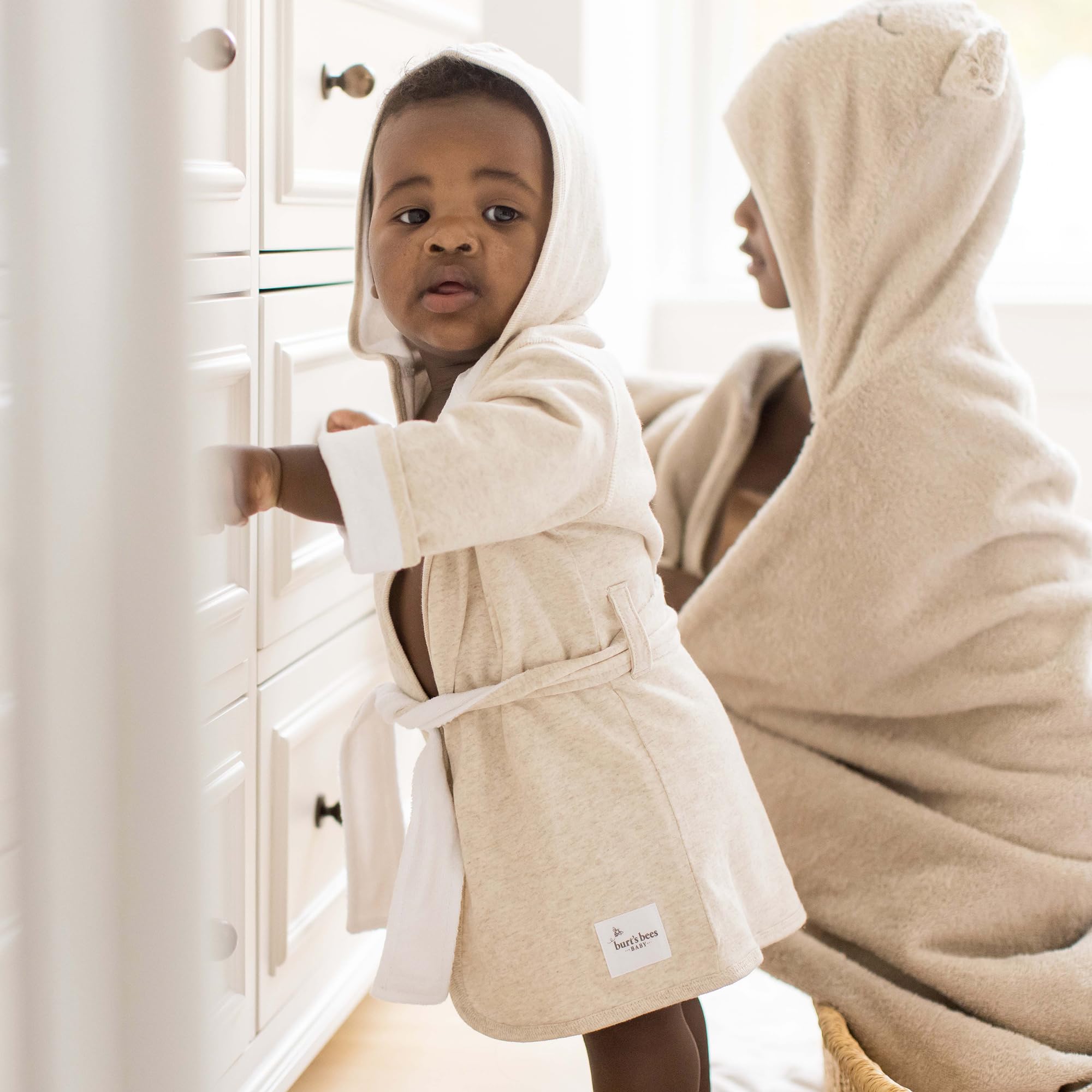 Burt's Bees Baby Infant Hooded Robe Organic Knit Terry Bathrobe Albornoz, Avena, 0-9 Months Unisex bebé