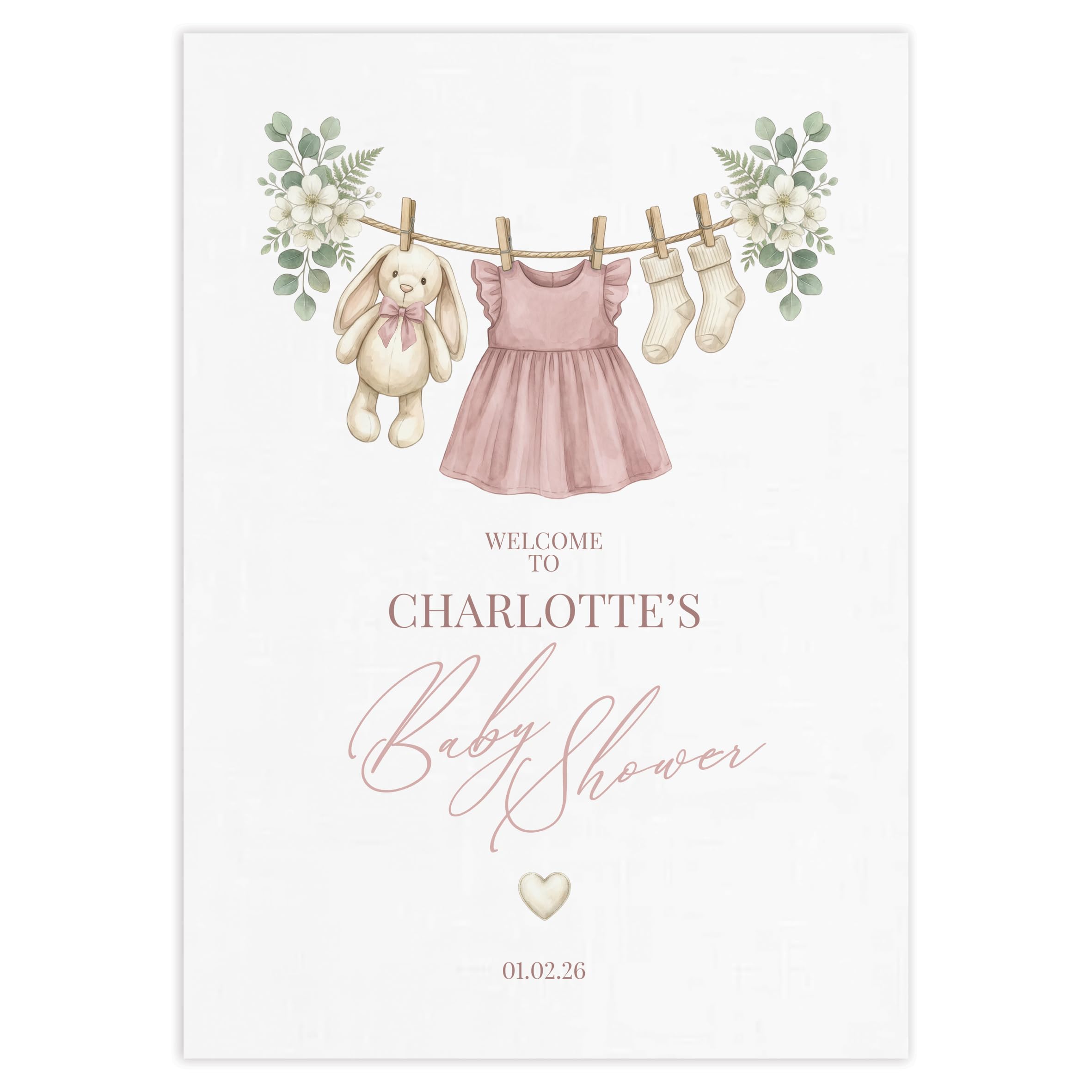 Personalised Baby Shower Welcome Sign/Poster - Boho Nursery Theme - (Pink, A3 Poster)