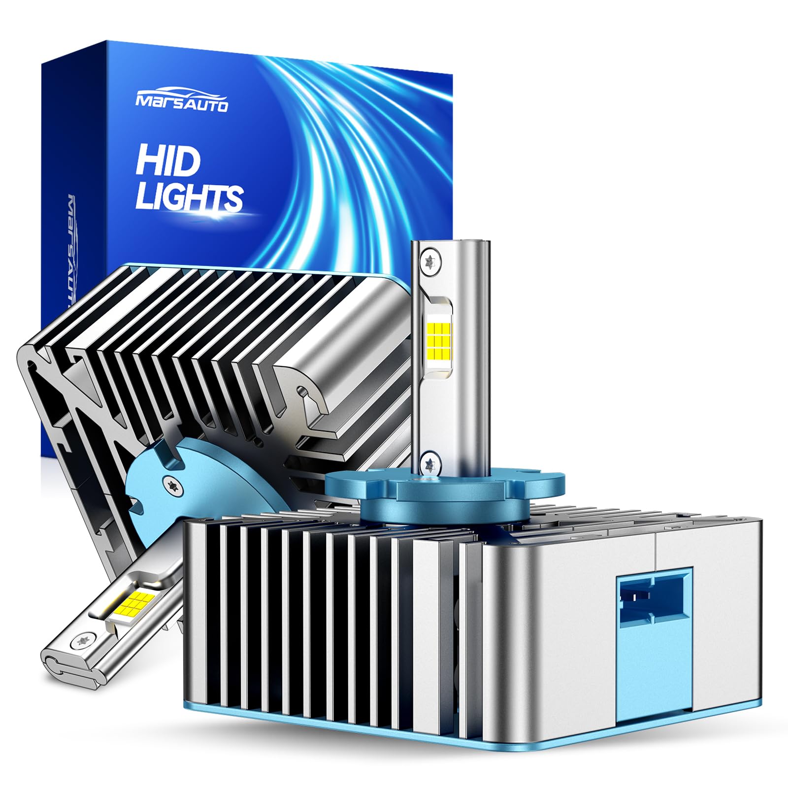 Marsauto D5S D5R HID Bulbs, 10X Brightness, 60,000LM 6500K White for HID Xenon Bulb, Plug and Play, Pack of 2