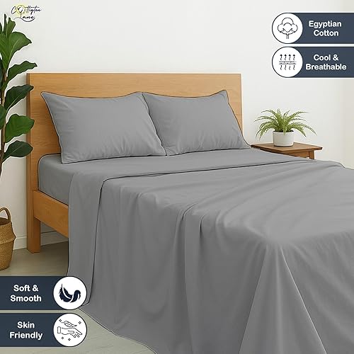 Miniatura 2 de Cottington Lane Juego de sábanas de 4 piezas de 100% algodón egipcio de alta calidad, se adapta a colchones de bolsillo profundo de 12 pulgadas,