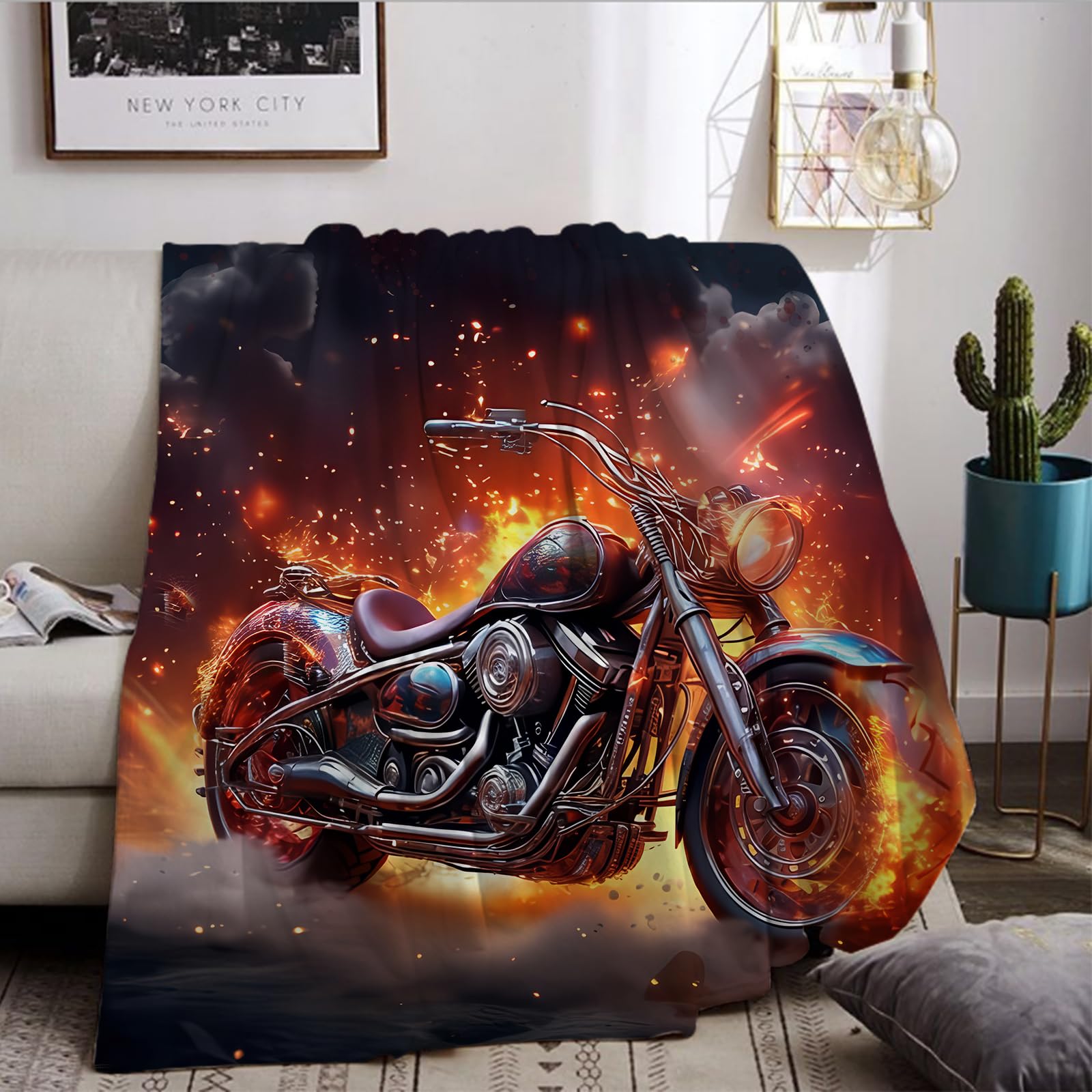 Plaid moto grand format 150x200cm contre le froid pour adolescent passionné de moto
