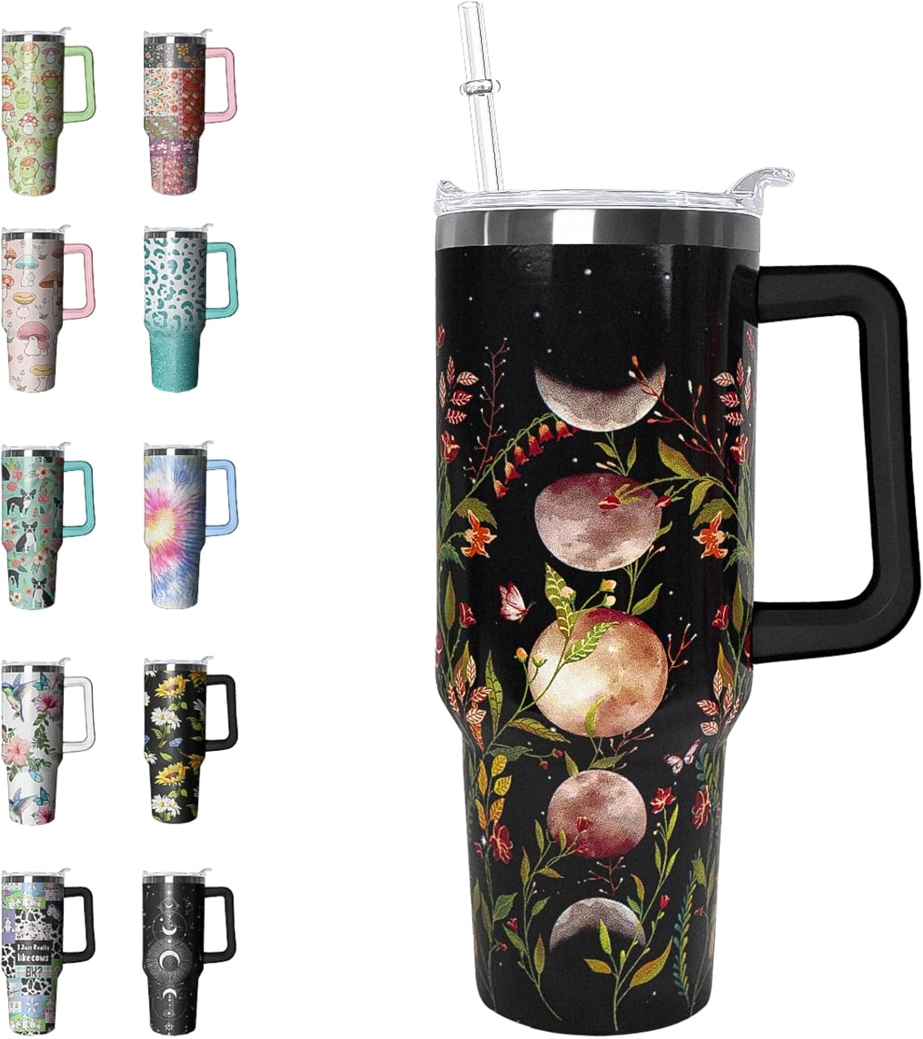 Goth Tumbler Goth Gifts Halloween Witchy Moon Tumbler 40 oz Gothic Gifts for Women Cups Coffee Travel Mug with Handle Leak Proof Insulated Witchy Gothic Decor Stuff