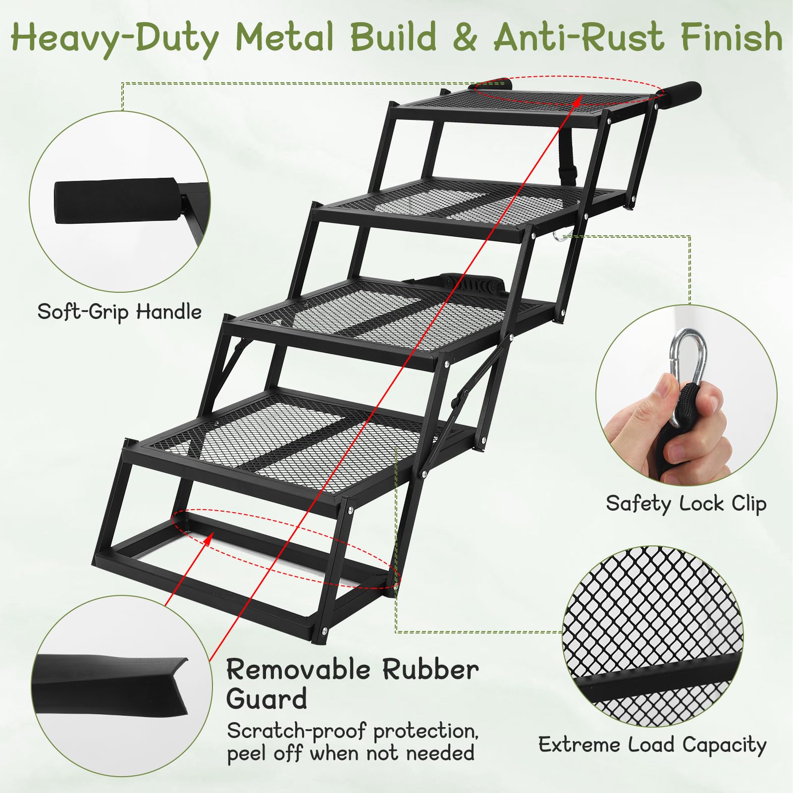 Escaleras para Perros para automóvil, escalones Plegables de Metal Resistente para Mascotas, rampa Antideslizante para Perros para camión, SUV, Cama Alta, Capacidad de 300 Libras, Altura Ajustable