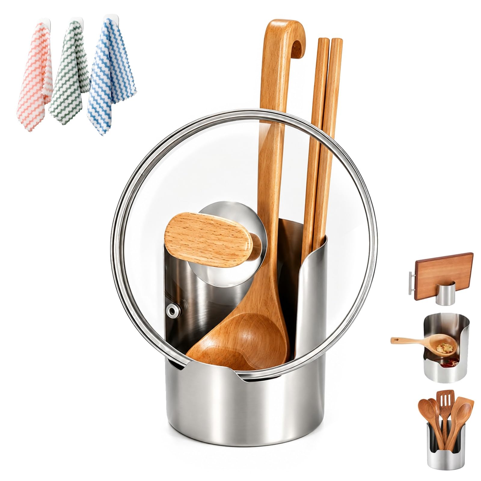 ZQMVXR Multi-Functional Kitchen Utensil Holder, Stainless Steel Spoon Rest And Countertop Organizer, Vertical Rack For Pot Lids Spatulas Cutting Boards