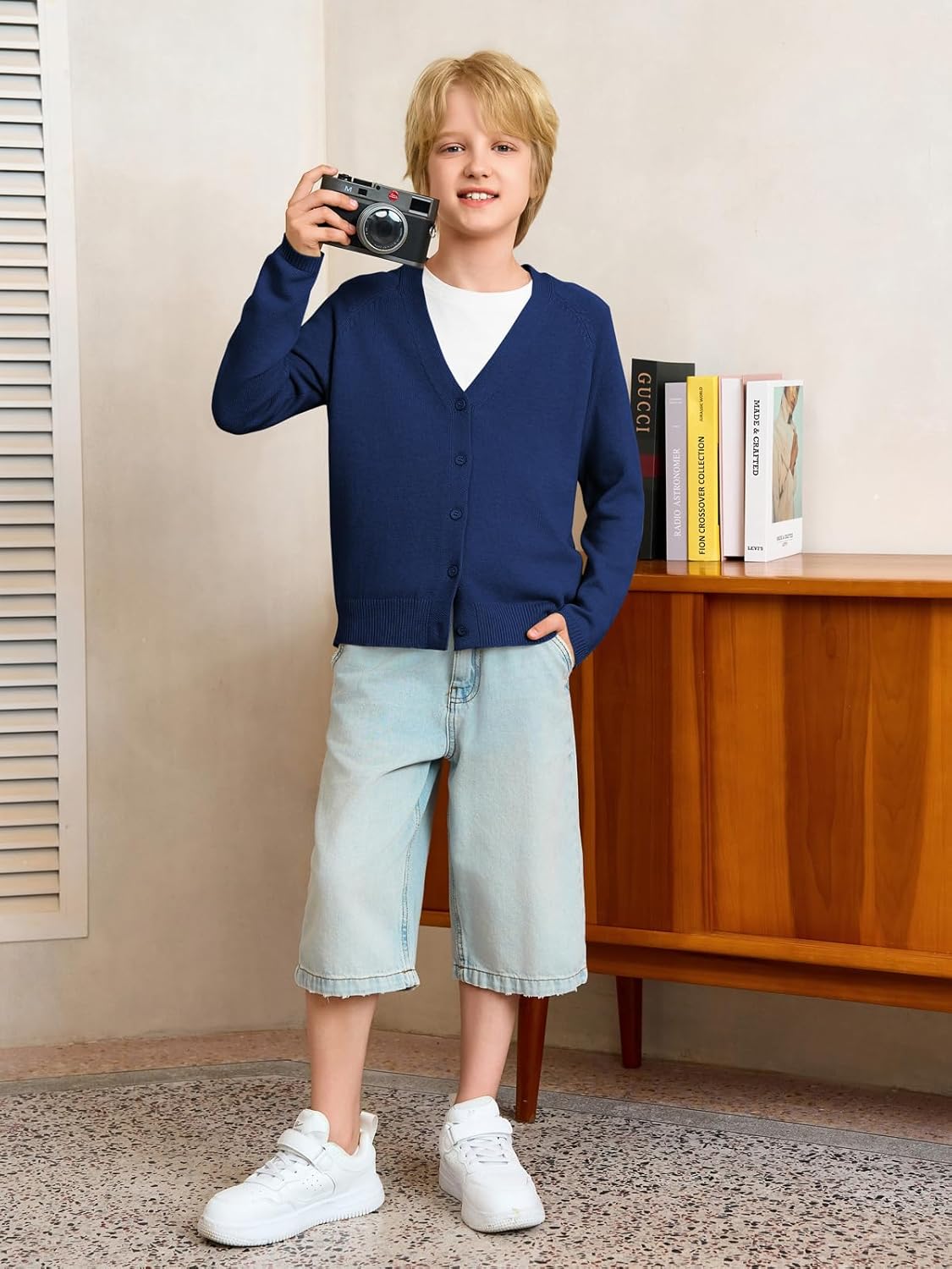 Haloumoning Boys Cardigan Sweater Kids Casual V Neck Button Down Uniform Sweaters 5-14 Years - Image 5