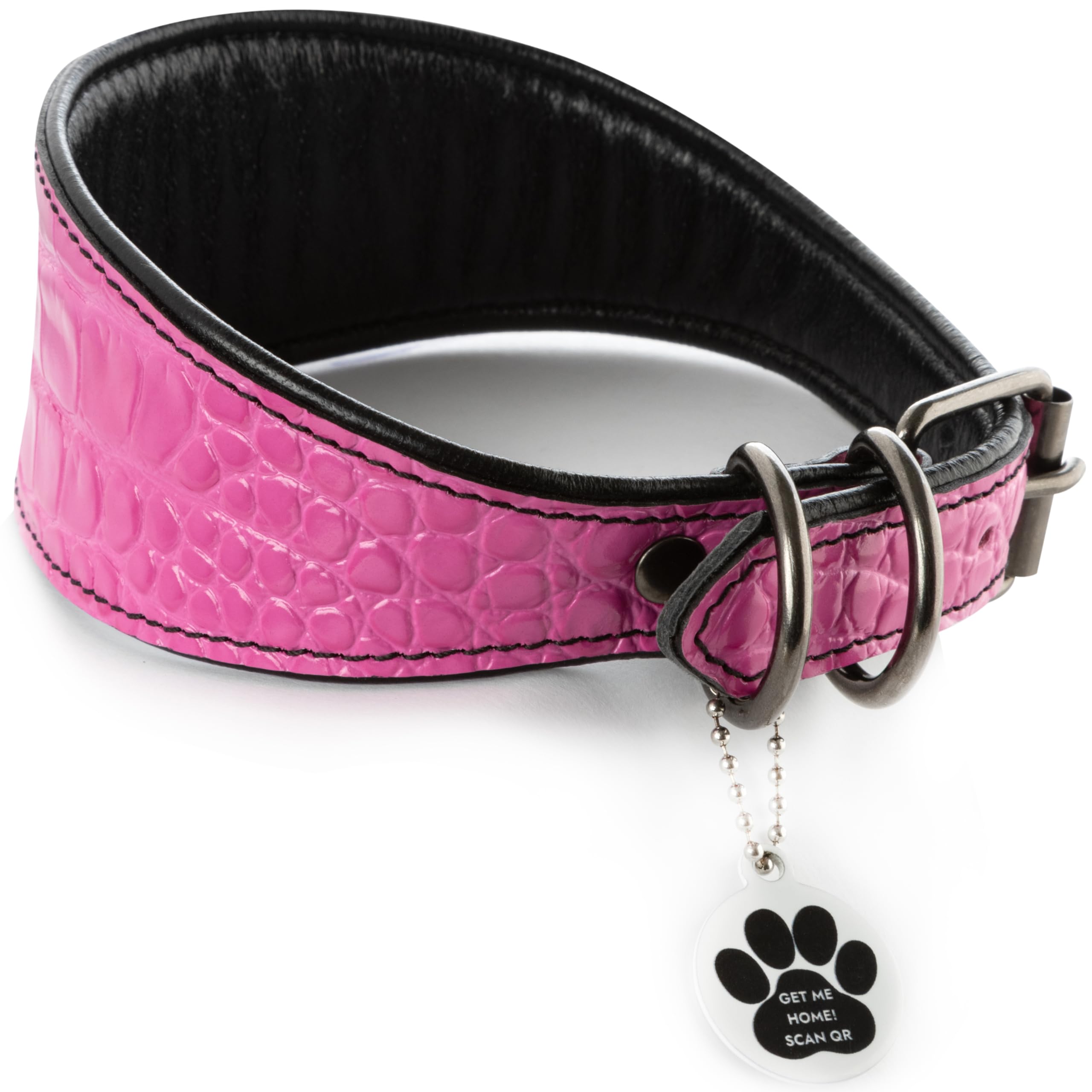 Collier cuir pour chien lévrier avec étiquette id qr de sécurité