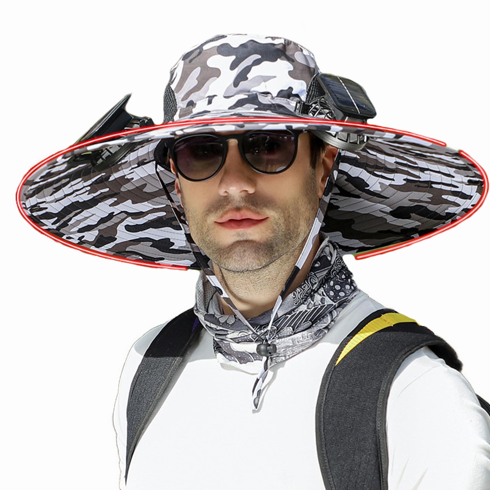 DASHENRAN Men's Solar & USB Charging Wide Brim UPF50+ Sun Hat with Dual Fans for Outdoor Activities (Black, Medium)