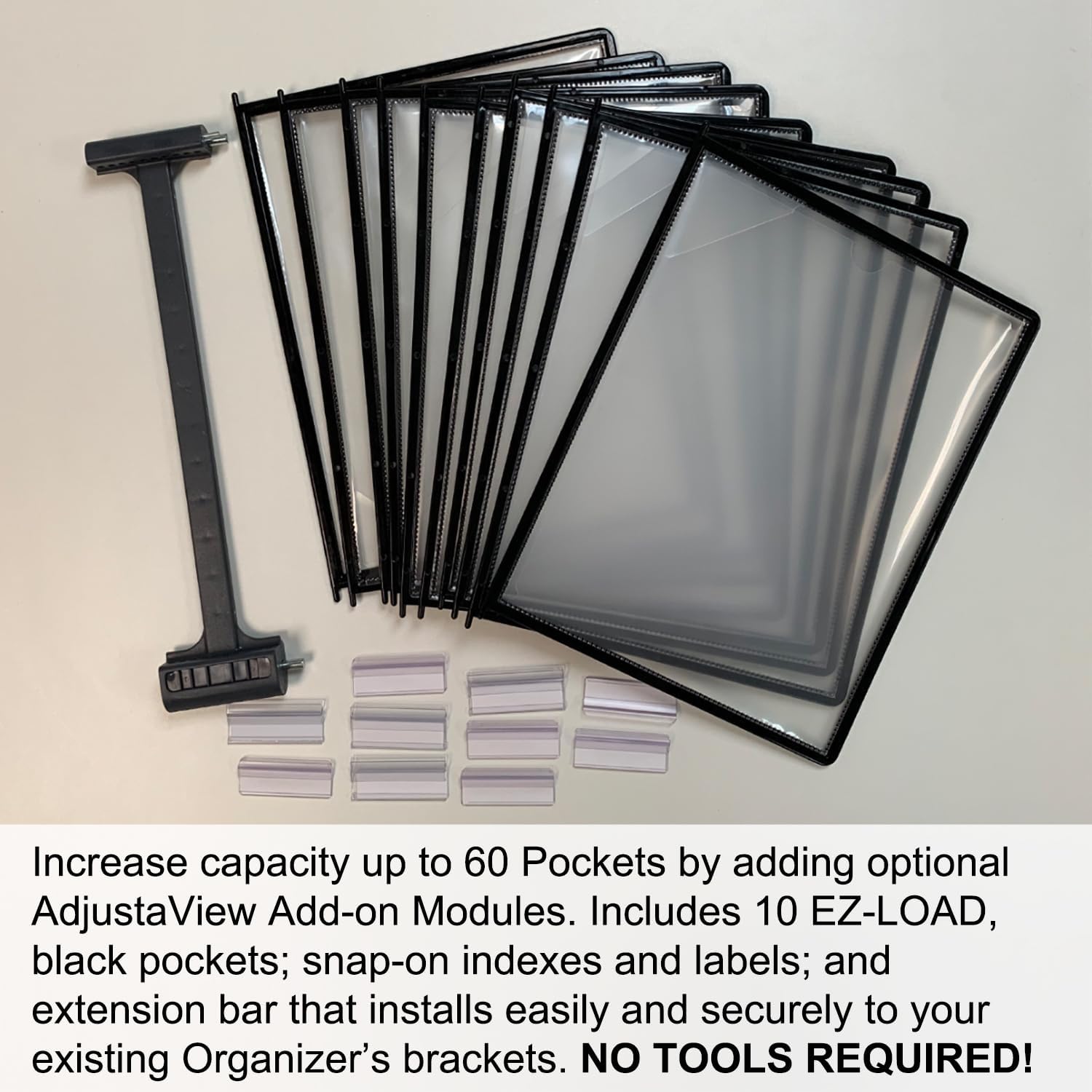 Ultimate Office AdjustaView 10-Pocket Desk Reference Organizer with Easy-Load Pockets and Compact Weighted Base for Stability, Black Pockets