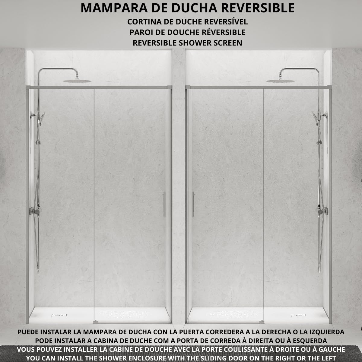 Mampara Ducha Frontal 1 puerta 1 fijo Corredera | Vidrio Templado 6mm Antical Transparente | Perfil Acero Cepillado 160 cm (Adaptable 155,1-160cm)