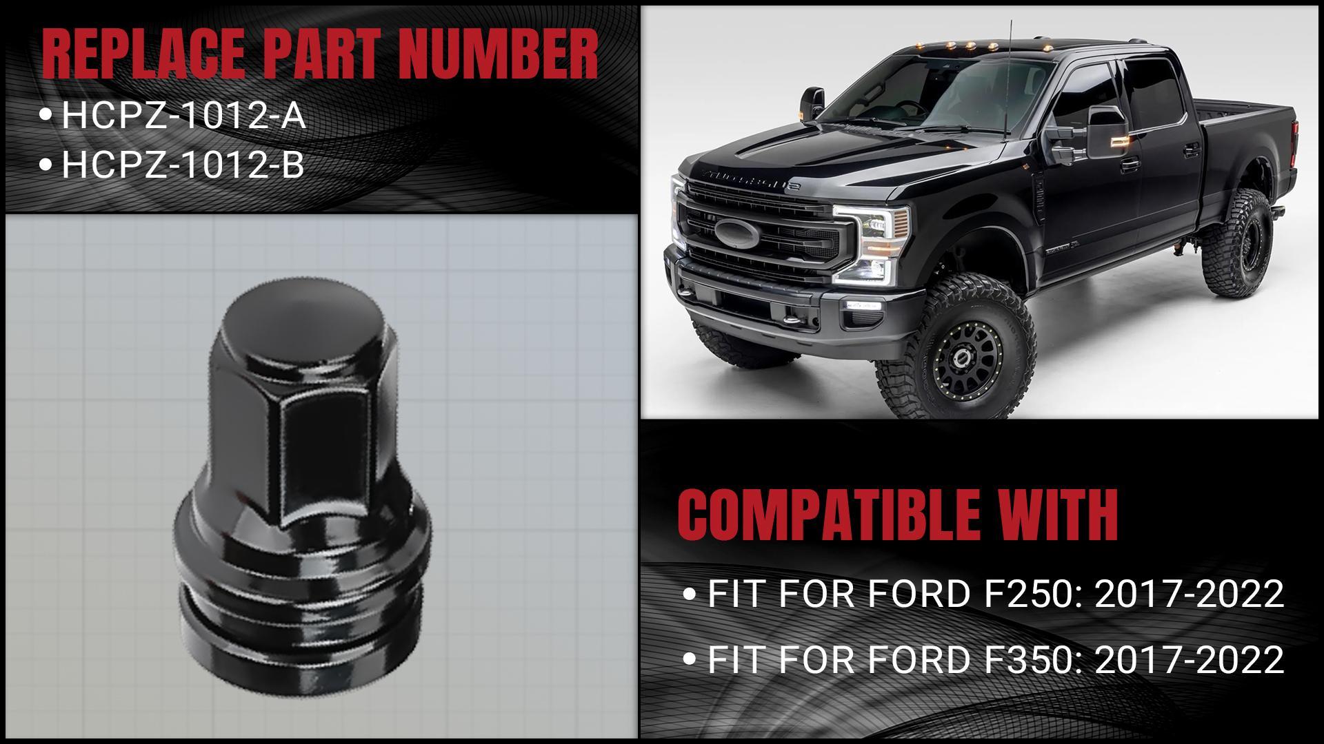 Image of 32Pcs M14x1.5 Black Lug Nuts Fit for 2017-2024 Ford F250 F350 Super Duty, Chrome 21mm Hex, Replace# HCPZ-1012-B HCPZ-1012-A OEM Lug Nut with Attached Washers