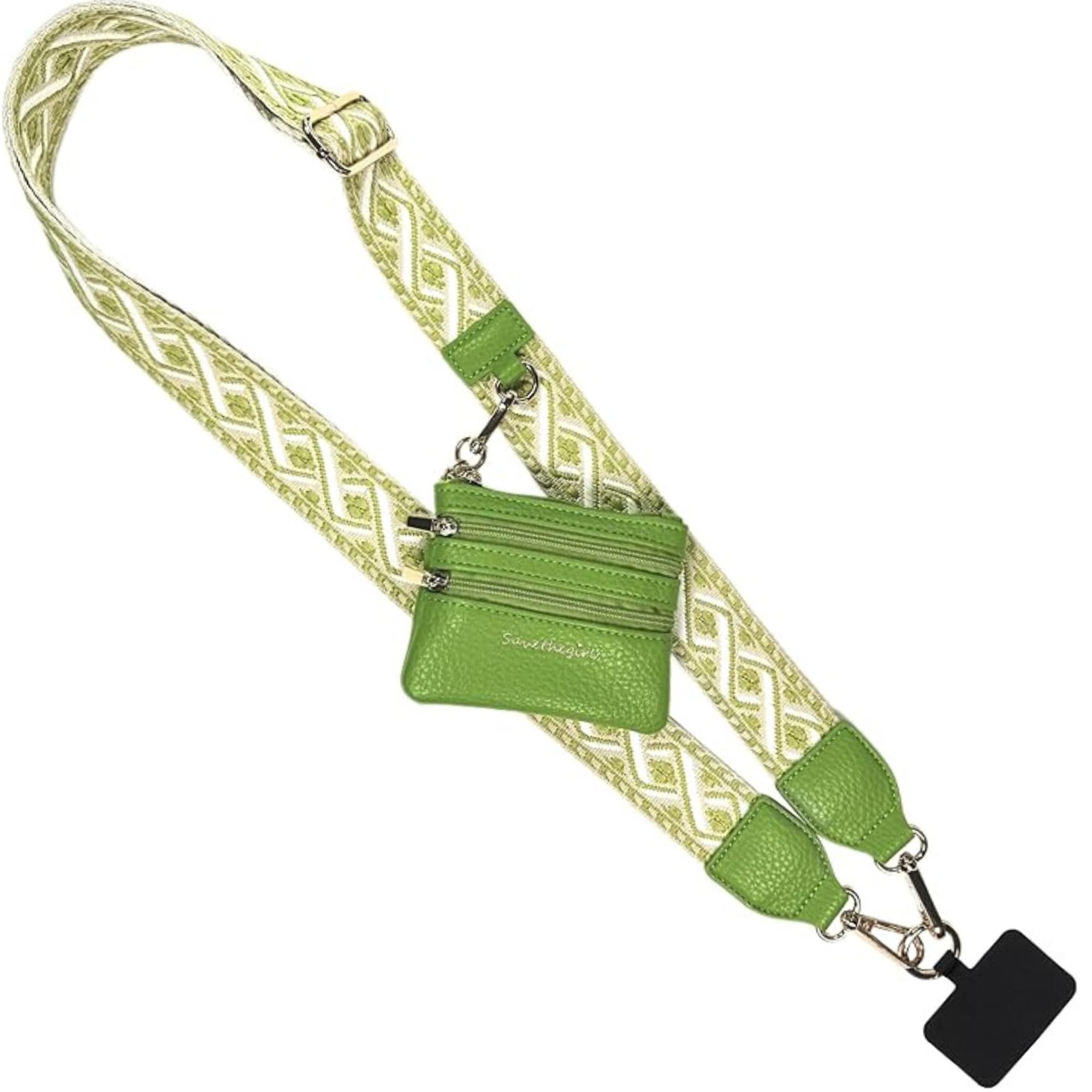 Save the Girls Clip &amp; Go Phone Lanyard with Wallet Pouch, XOXO Green