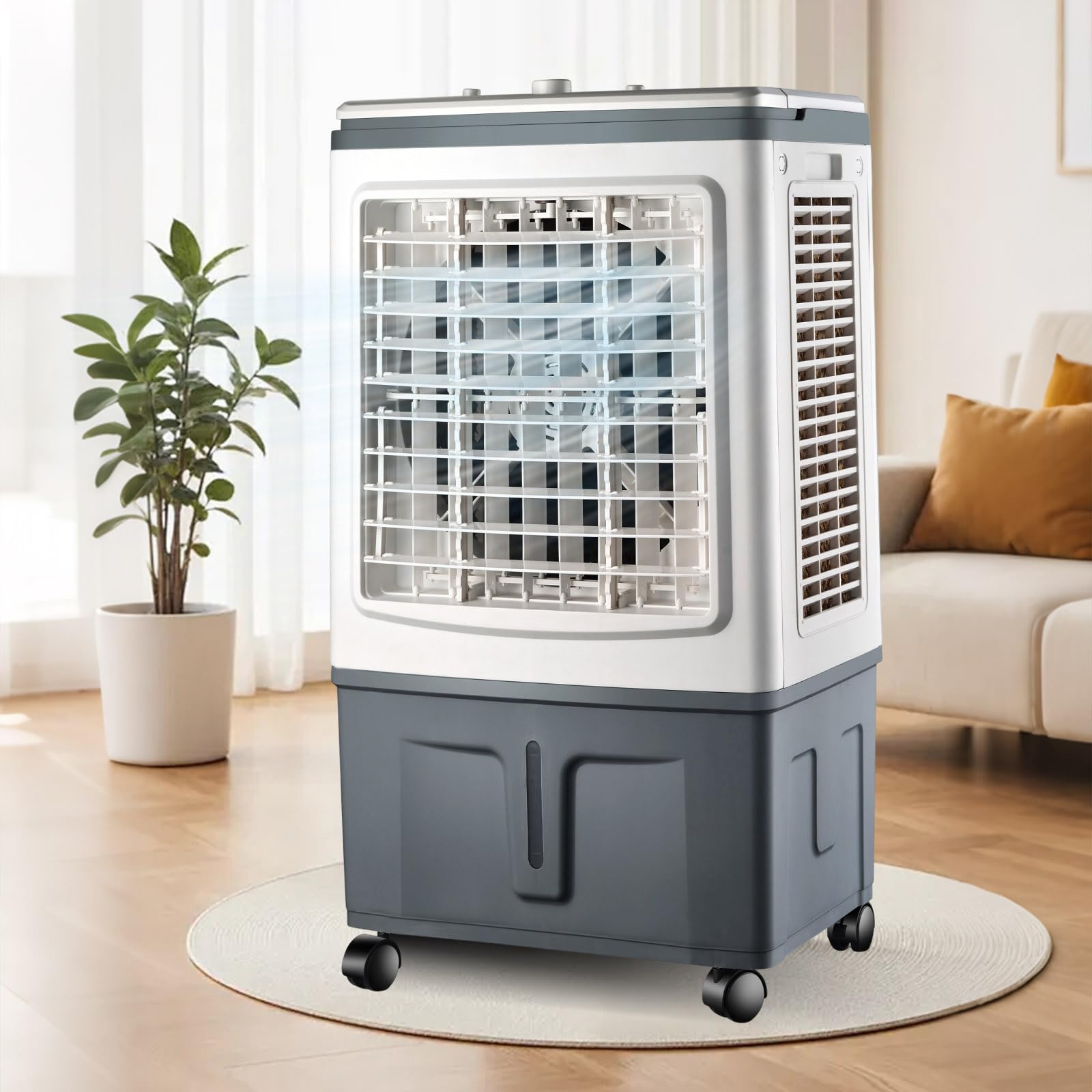 Large Model Air Cooler 30L, Mobile Evaporative Humidifier Mechanical Style, 2 Ice Packs, Wide-Angle Oscillation