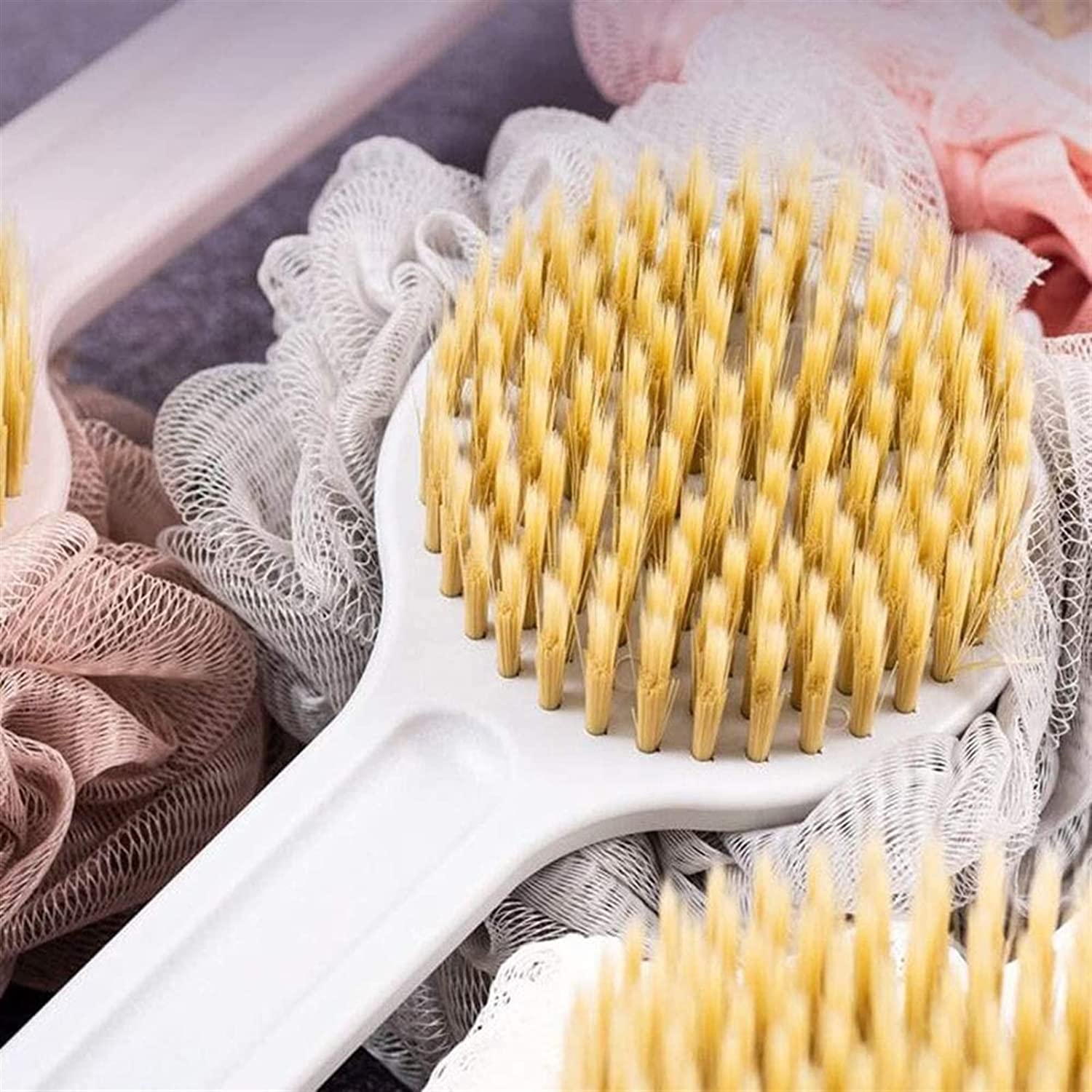 Duschkörperbürste, Backwäscher Bath Mesh-Schwamm mit langem Griff for Haut-Peeling-Bad, Massage-Borsten, die for nass oder trocken geeignet sind, Männer und Frauen