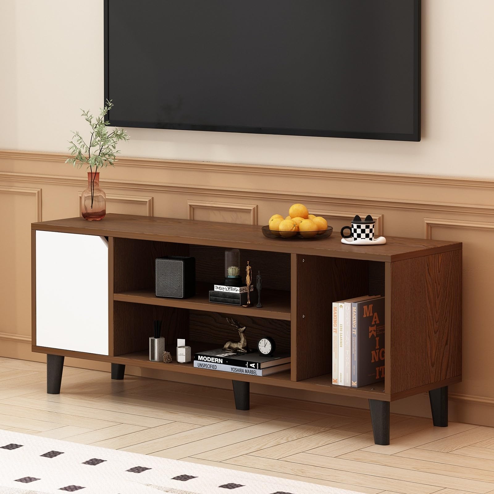 Amazon Brand - Umi Modern TV Stand Entertainment Unit with Storage Shelves Engineered Wood TV Stand Cabinet with Door Set Top Box Stand Media Console Table for Books & Décor Display Unit (55 Inches)-image-36