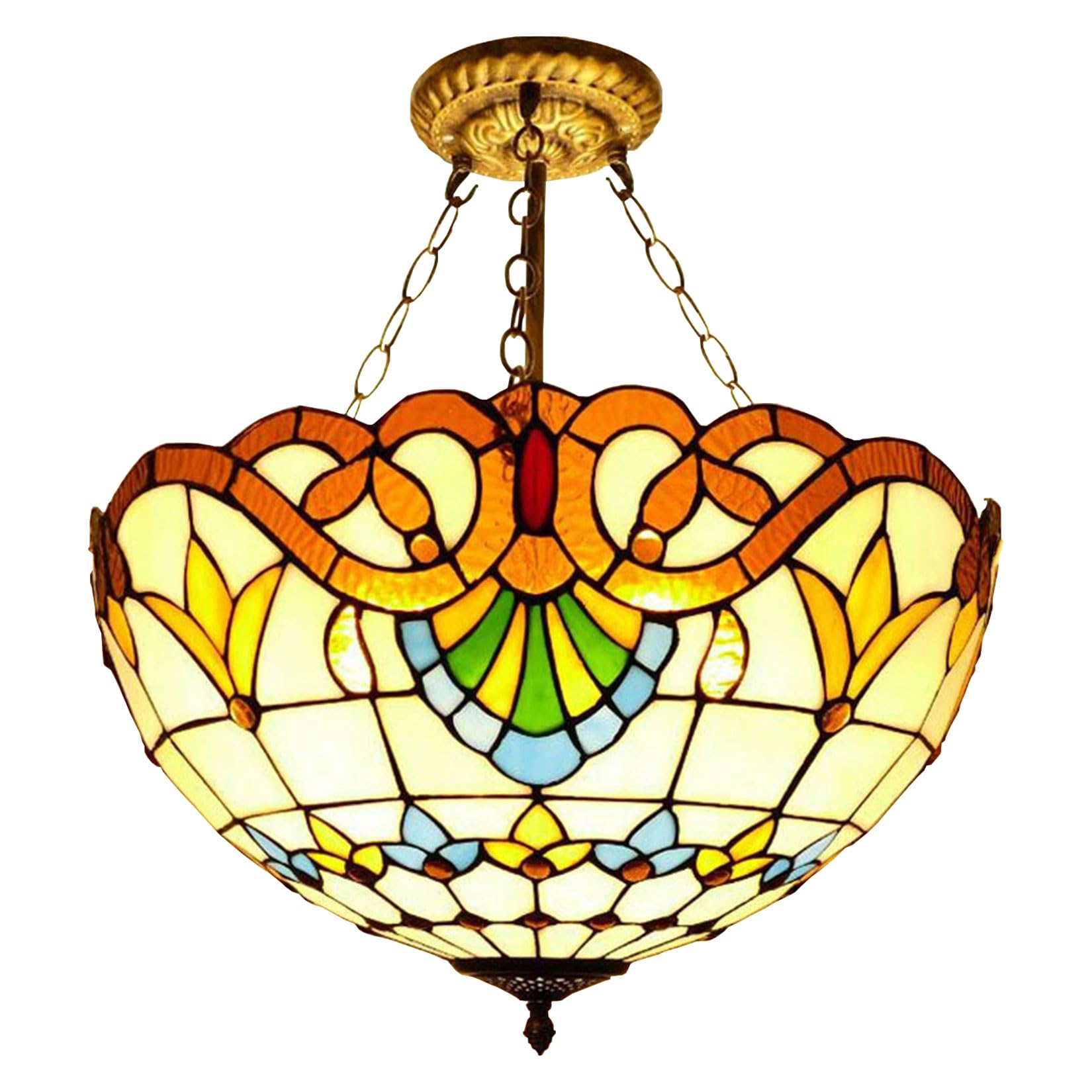 NHPJFDC Baroque Yellow Pendant Lamp, Tiffany Style Stained Glass Ceiling Hanging Indoor Anti-Chandelier Chandelier Art Light for Living Room Restaurant Bedroom Corridor Balcony Hotel,20inch