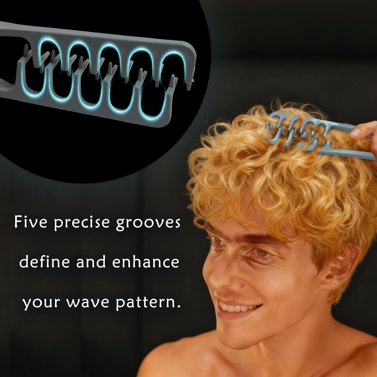 Texture Comb for Volumizing & Styling, Wide Tooth Comb for Curly Hair Men & Women, Anti-Frizz Root Lifting Styling Tool (Deep Gray)