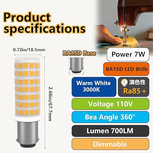Miniatura 2 de BA15D - Bombilla LED de doble contacto con base de bayoneta de 120 voltios, 7 W, luz blanca cálida de 3000 K, bombilla halógena de repuesto de 70 W,