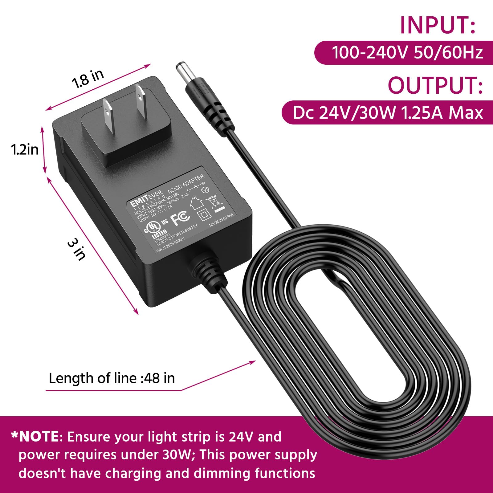 Amazon.com: EMITEVER 24V Power Supply, 30W LED Power Adapter UL 