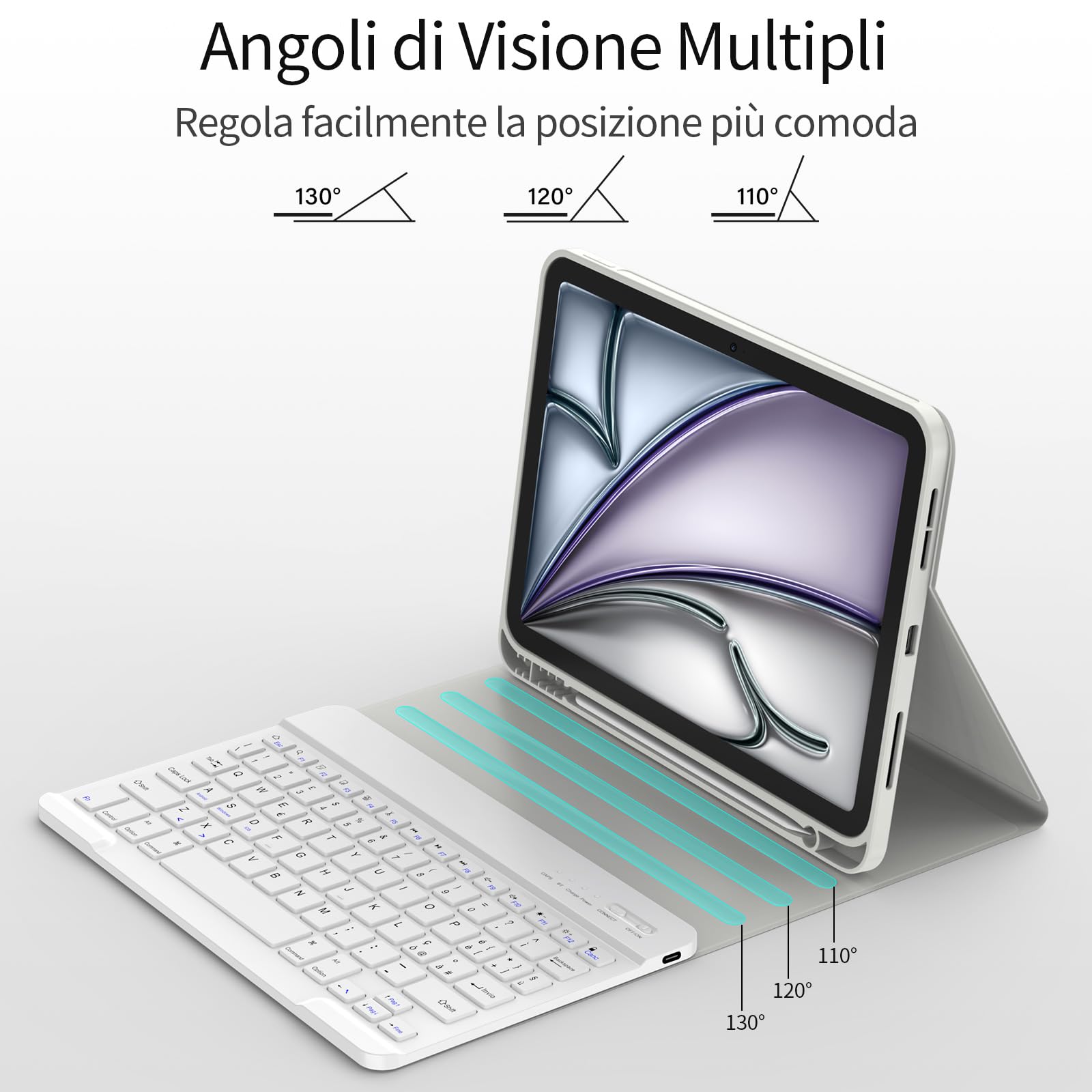 TQQ Cover con Tastiera per iPad Air 11 pollici (M3 2025 e M2 2024), iPad Air 5ª/4ª Gen e iPad Pro 11 pollici(4ª, 3ª, 2ª, 1ª Gen), Tastiera Bluetooth Staccabile con Portapenna, Italiano QWERTY Layout